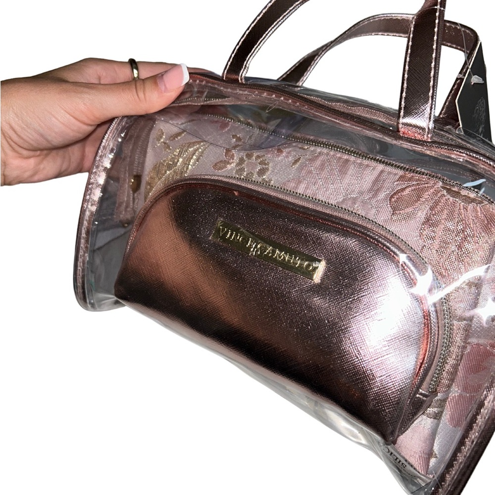 NWT Vince Camuto | 3-Piece Tote & Cosmetic Bag Set | Pink & Gold - Picture 2 of 8